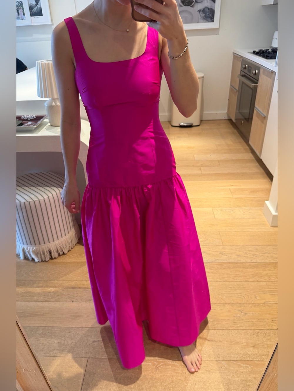 Women's Fuchsia Square-Neck Midi Dress